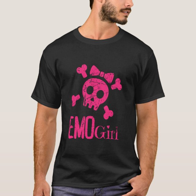 T-shirt Emo Girl Crâne rose avec Cravate Bow Emo Goth Emot (Devant)