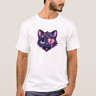 T-shirt Emo Mais mignon - Chat triste avec Patch Coeur Ill