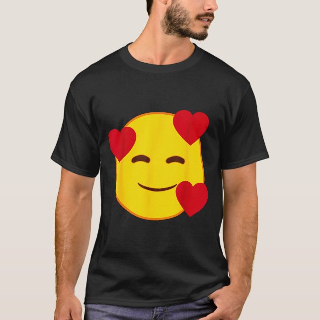 T-shirt Emoji Floating Hearts Yellow Smile Face  (Devant)