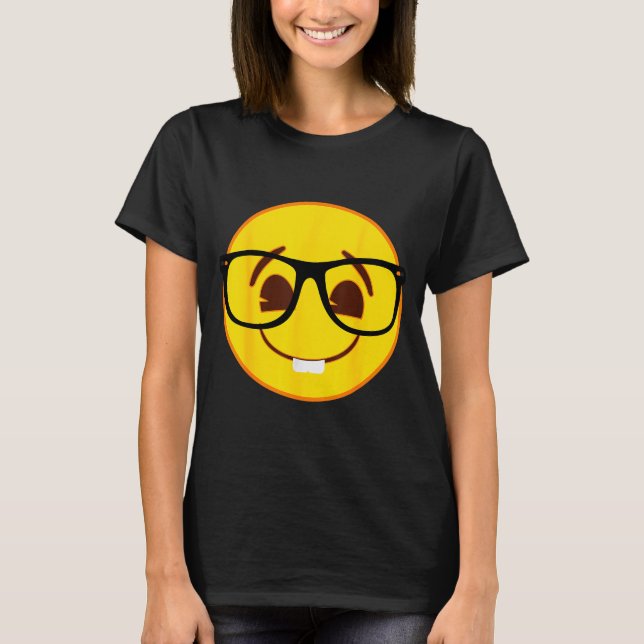 T-shirt Emoji Nerd Gles Yellow Smile Face  (Devant)