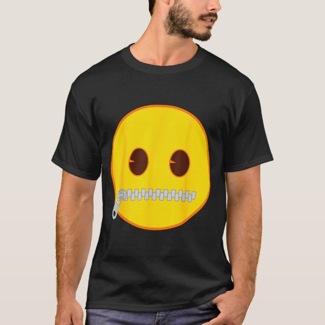 T-shirt Emoji Zip Zipper Mouth Yellow Smile Face  (Devant)