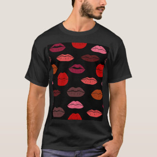 T-shirt Empreinte de lèvres, baisers rose rouge.