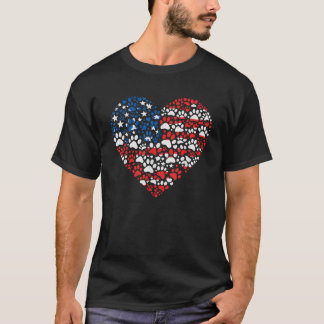 T-shirt Empreinte de patte American Flag Heart 4 juillet P