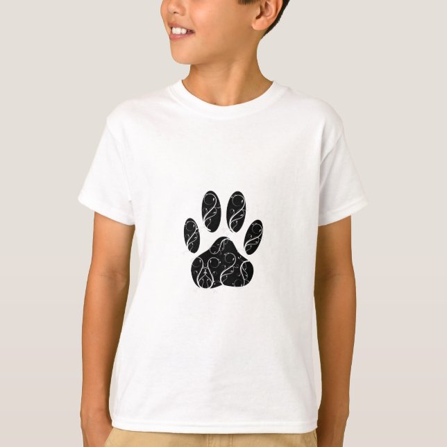 T-shirt Empreinte de patte Chien Noir Avec Flouris Blanc (Devant)