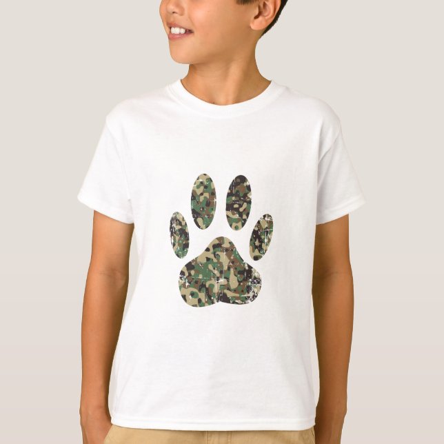 T-shirt Empreinte de patte de chien Camo en détresse (Devant)