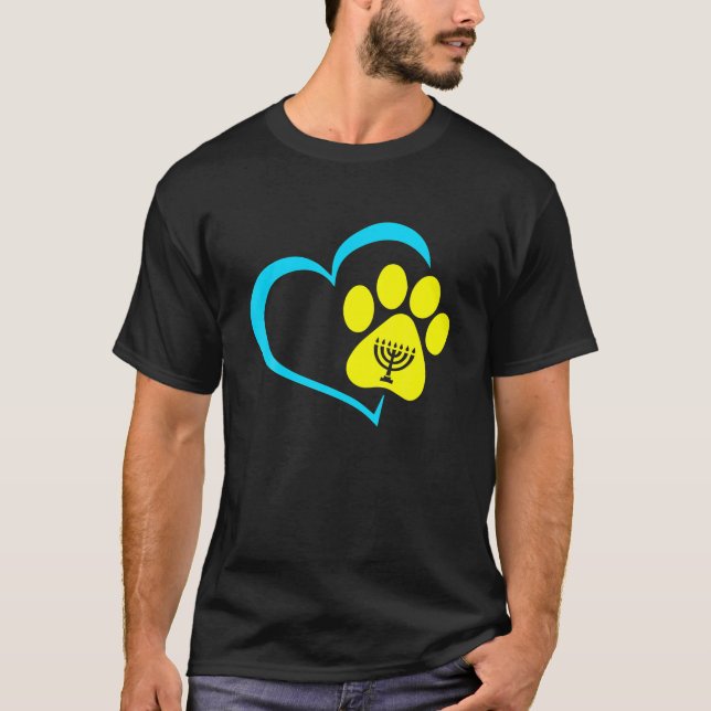 T-shirt Empreinte de patte de chien de coeur Menorah Hanou (Devant)