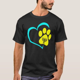 T-shirt Empreinte de patte de chien de coeur Menorah Hanou