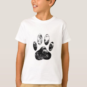 T-shirt Empreinte de patte de chien gris noir et blanc