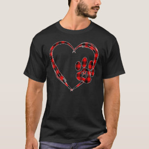 T-shirt Empreinte de patte Red Plaid Heart Funny Valentine