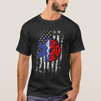 T-shirt Emt Pompier Pompier Drapeau américain Retour Pri