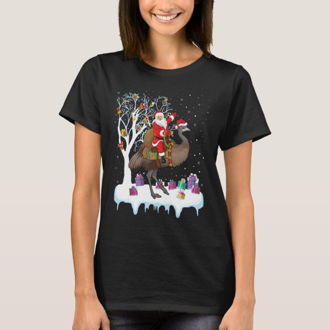 T-shirt Emu Bird Lover Xmas Père Noël Riding Emu Noël (Devant)