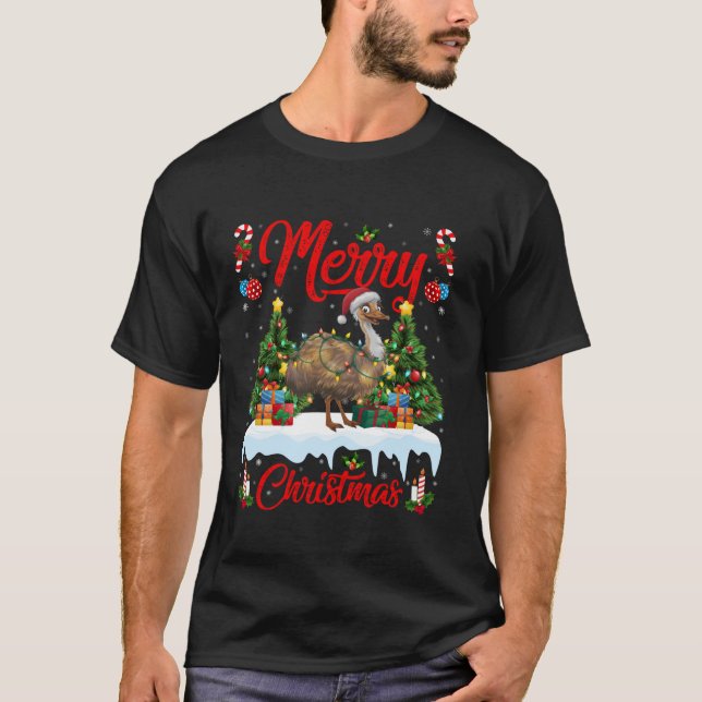 T-shirt Emu Bird Xmas Tree Lighting Santa Hat Emu Christma (Devant)