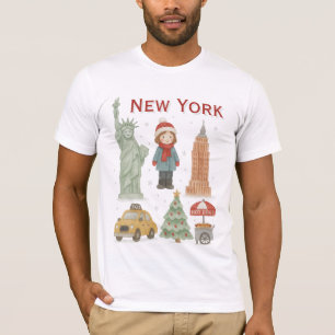T-shirt en aquarelle Noël à New York – Mignon 