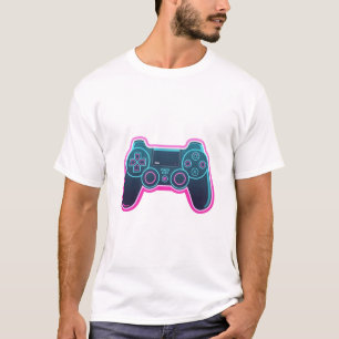 T-Shirt en coton blanc avec manette de jeu néon mo
