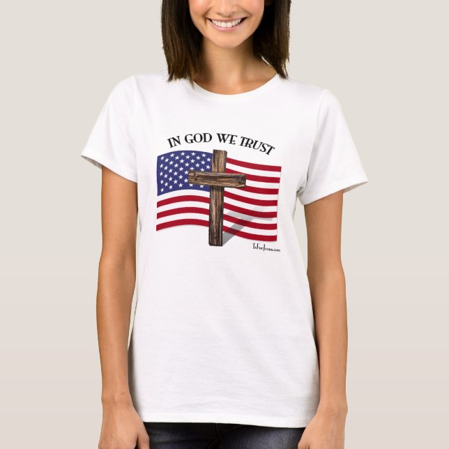 T-shirt En Dieu nous avons confiance avec le drapeau améri (Devant)