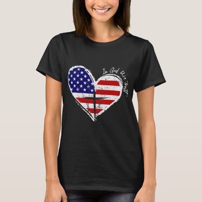 T-shirt En Dieu, nous faisons confiance 4 juillet coeur (Devant)
