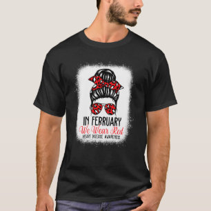 T-shirt En Février Nous Portons Red Messy Bun Maladie Coeu