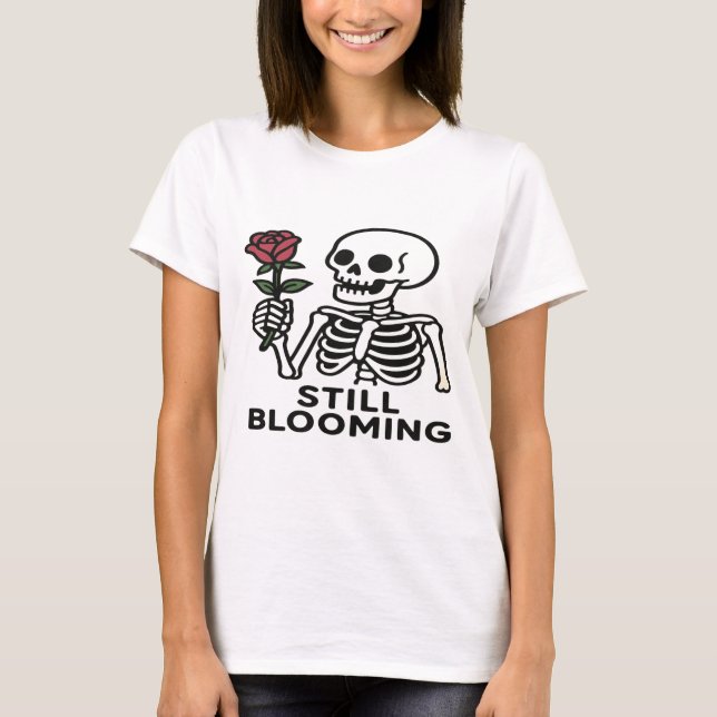 T-shirt En fleurs encore - Squelette mignonne avec design  (Devant)