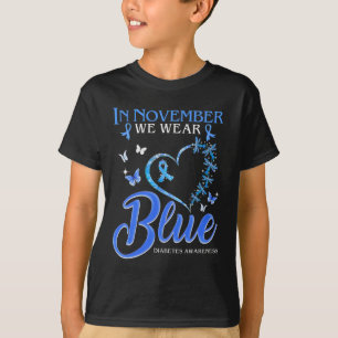 T-shirt En Novembre Nous Portons Bleu Coeur Papillon Diabè