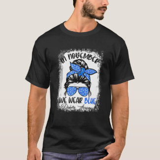 T-shirt En Novembre, Nous Portons Blue Messy Bun Diabetes 