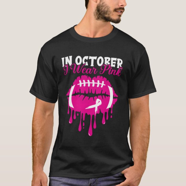 T-shirt En Octobre Je Porte K Football Lièvres Cancer Du S (Devant)