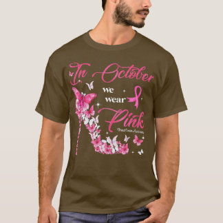 T-shirt En Octobre Nous Portons Des Papillons Roses Cancer