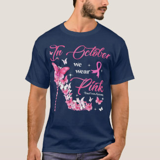 T-shirt En Octobre Nous Portons Des Papillons Roses Cancer