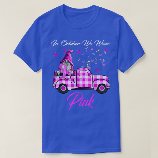 T-shirt En Octobre Nous Portons Gnome Rose Camion Cancer D (Design devant)