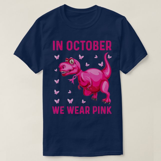 T-shirt En Octobre Nous Portons Le Dinosaure Rose (Design devant)