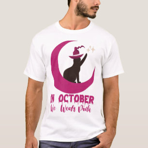 T-shirt En Octobre Nous Portons Pink Cat Cerveau Cancer La