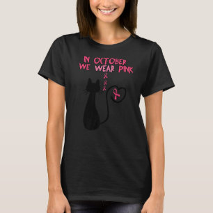 T-shirt En Octobre Nous Portons Pink Cute Cat Breast Premi
