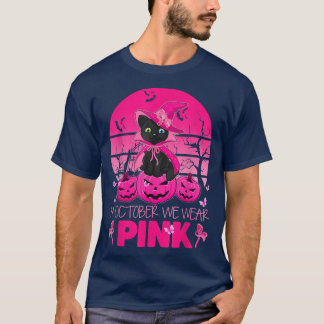 T-shirt En Octobre Nous Portons Pink Cute Chat Halloween B