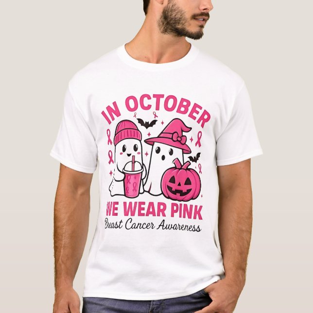 T-shirt en Octobre Nous Portons Pink Ghost Cancer Award (Devant)