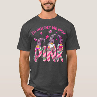T-shirt En Octobre Nous Portons Pink Gnome Certifié Cancer