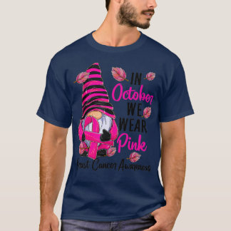 T-shirt En Octobre Nous Portons Pink Gnome Certifié Cancer