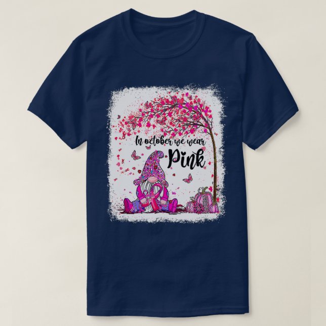 T-shirt En Octobre Nous Portons Pink Gnome Certifié Cancer (Design devant)