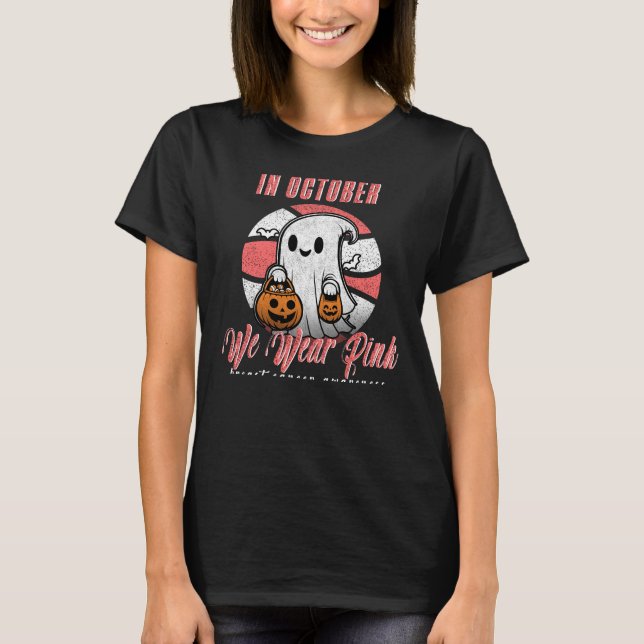 T-shirt En Octobre Nous Portons Pink Halloween Cancer Du S (Devant)