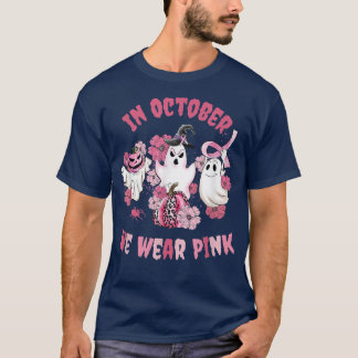 T-shirt En Octobre Nous Portons Pink Halloween Ghosts Leop