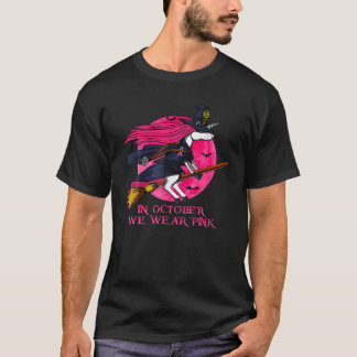 T-shirt En Octobre Nous Portons Pink Halloween Witch Unico