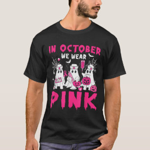 T-shirt En Octobre Nous Portons Pink Nurse Ghost Halloween