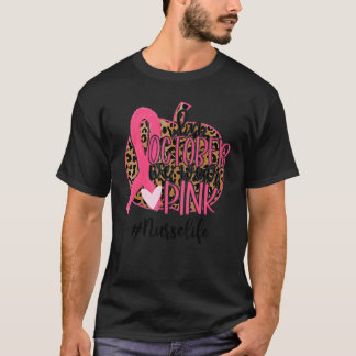 T-shirt En Octobre Nous Portons Pink Nurse Life Leopard Ap