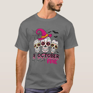 T-shirt En Octobre Nous Portons Pink Sugar Skull Halloween