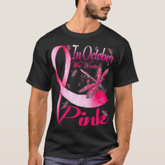 T-shirt En Octobre Nous Portons Rose Dragonfly Cancer du s