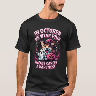 T-shirt En Octobre Nous Portons Rose Fantôme Corgi Chien S