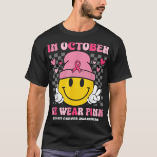 T-shirt En Octobre Nous Portons Rose Retro Smile Cancer Du