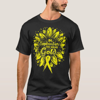 T-shirt En Septembre Nous Portons Or Sunflower Ribbon Chil