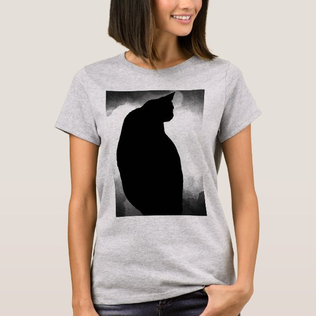 T-shirt en silhouette de chat noir (imprimé à l'av (Devant)