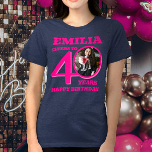 T-shirt En Tri-matière 40e anniversaire photo et nom texte rose