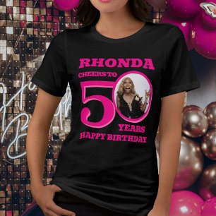 T-shirt En Tri-matière 50e anniversaire photo et nom texte rose