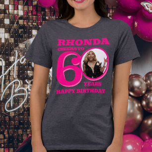 T-shirt En Tri-matière 60e anniversaire photo et nom texte rose
